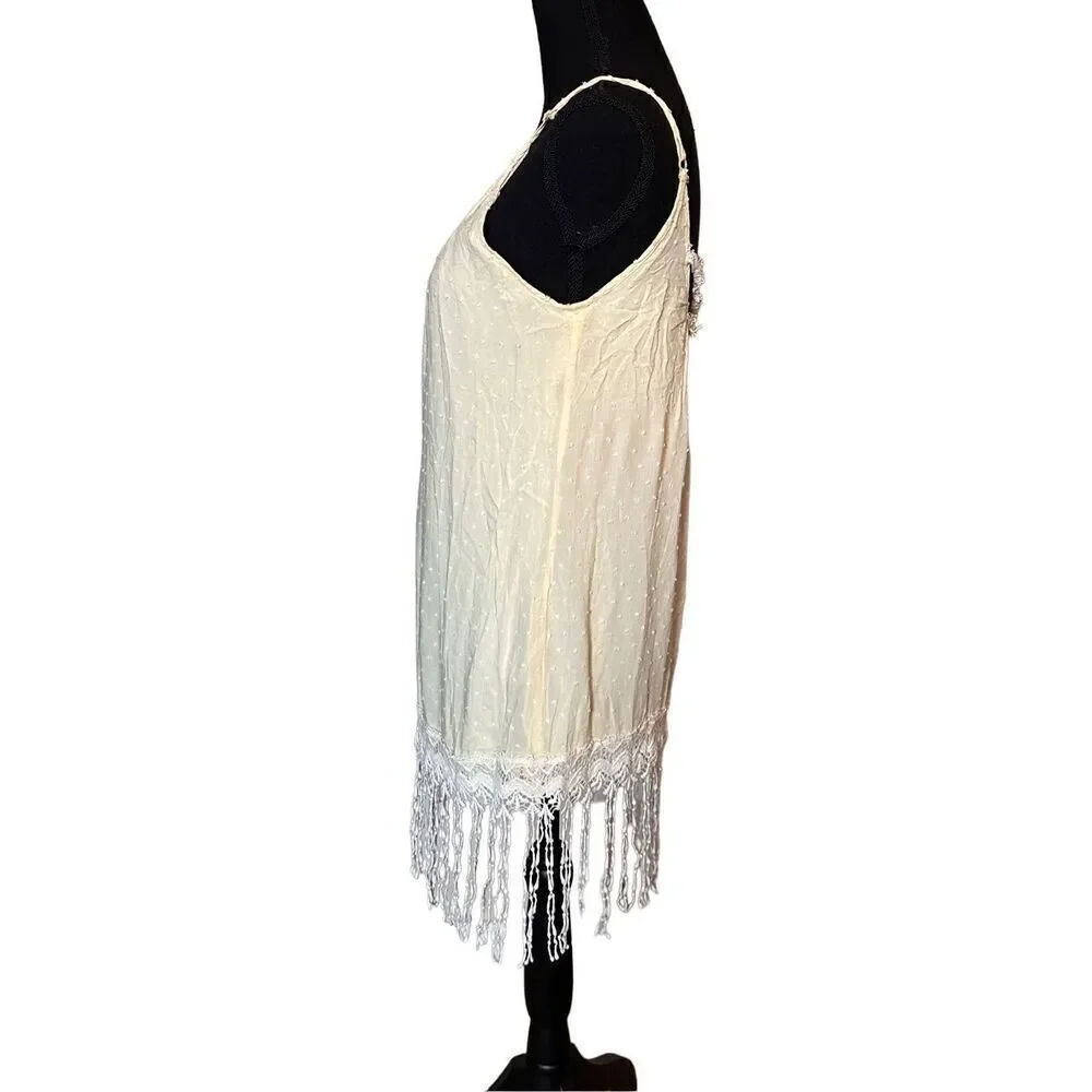 Dani Collection Spaghetti Strap Fringe Criss Cross Back Pale Yellow Dress Size S